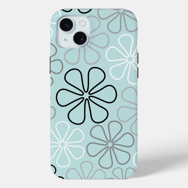 Abstract Big Flower Outlines BWG+Duck Egg Blue Case-Mate iPhone Case (Back)