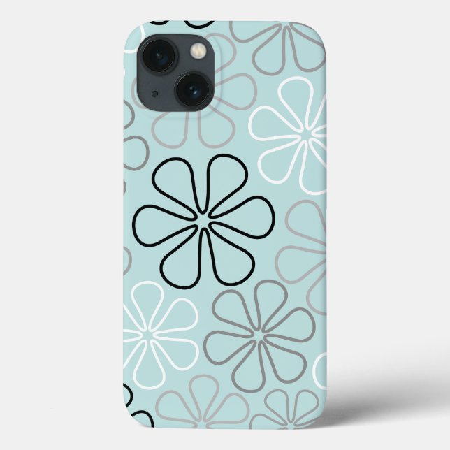 Abstract Big Flower Outlines BWG+Duck Egg Blue Case-Mate iPhone Case (Back)