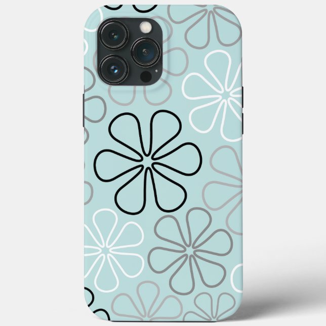 Abstract Big Flower Outlines BWG+Duck Egg Blue Case-Mate iPhone Case (Back)