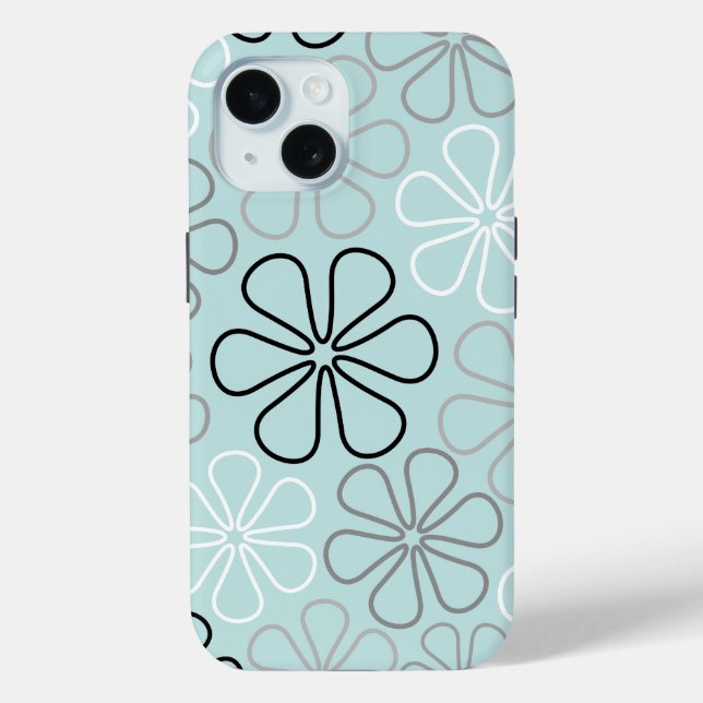 Abstract Big Flower Outlines BWG+Duck Egg Blue Case-Mate iPhone Case (Back)