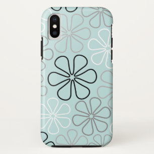 Abstract Big Flower Outlines BWG+Duck Egg Blue iPhone X Case