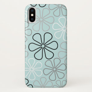 Abstract Big Flower Outlines BWG+Duck Egg Blue iPhone X Case