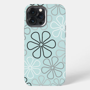 Abstract Big Flower Outlines BWG+Duck Egg Blue iPhone 13 Pro Max Case