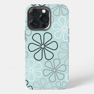 Abstract Big Flower Outlines BWG+Duck Egg Blue iPhone 13 Pro Case