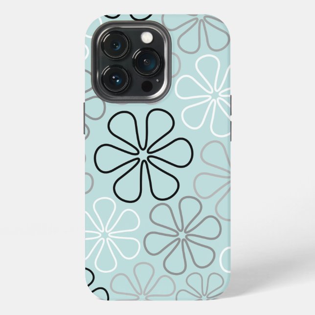 Abstract Big Flower Outlines BWG+Duck Egg Blue iPhone Case (Back)