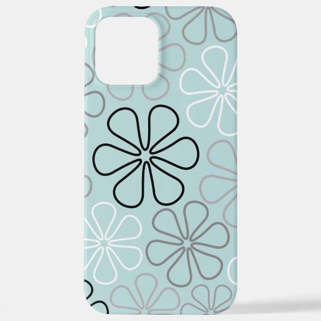 Abstract Big Flower Outlines BWG+Duck Egg Blue iPhone Case (Back)