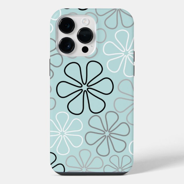 Abstract Big Flower Outlines BWG+Duck Egg Blue iPhone Case (Back)