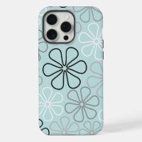 Abstract Big Flower Outlines BWG+Duck Egg Blue