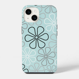 Abstract Big Flower Outlines BWG+Duck Egg Blue iPhone 14 Case