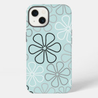 Abstract Big Flower Outlines BWG+Duck Egg Blue