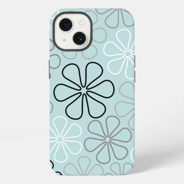 Abstract Big Flower Outlines BWG+Duck Egg Blue iPhone Case (Back)