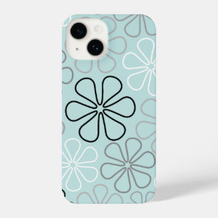Abstract Big Flower Outlines BWG+Duck Egg Blue iPhone 14 Case