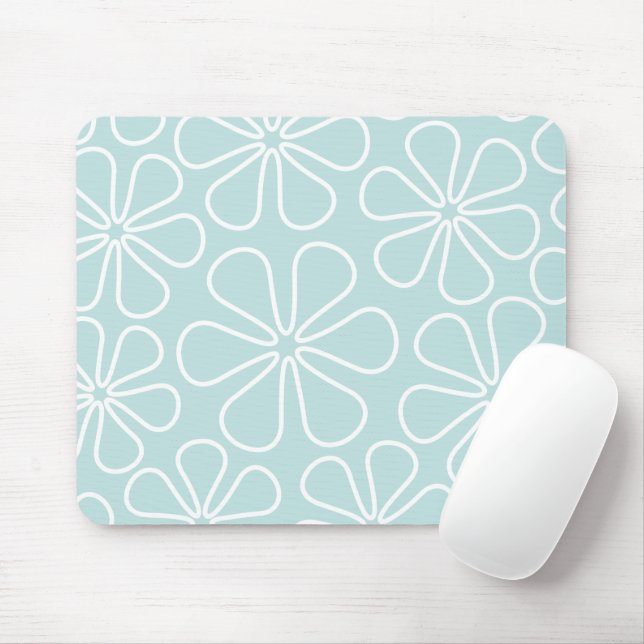 Abstract Big Flowers White on Duck Egg Blue Mouse Pad (With Mouse)