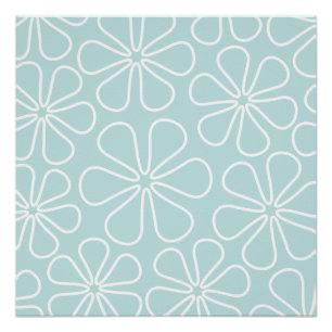 Abstract Big Flowers White on Duck Egg Blue Poster