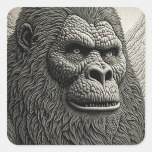 Abstract Bigfoot in Black and White Ai Art Square Sticker