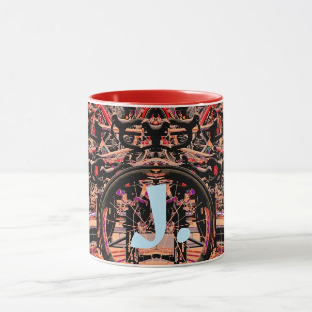 Abstract Bikes Bottle with Monogram Mug (Center)