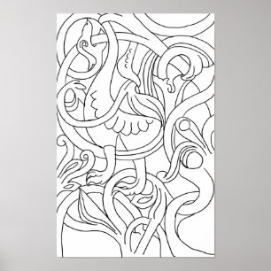 Abstract Bird Deco Art Coloring Page Poster