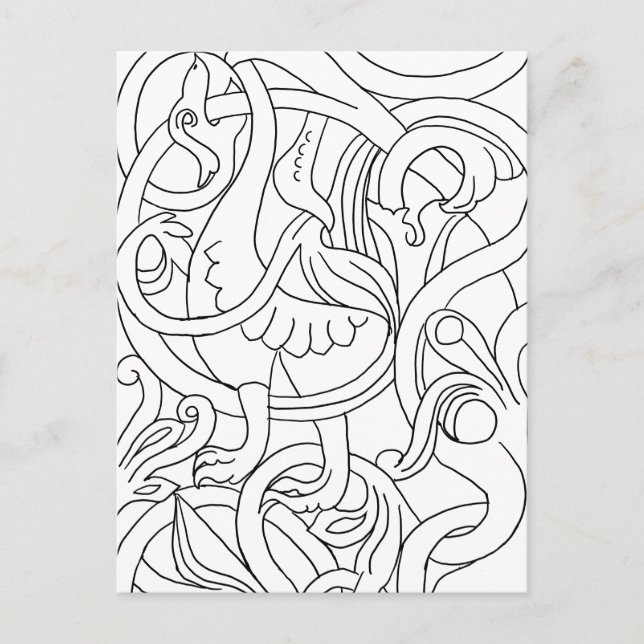 Abstract Bird Deco Art Colouring Page Postcard (Front)
