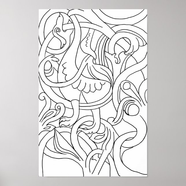 Abstract Bird Deco Art Colouring Page Poster (Front)