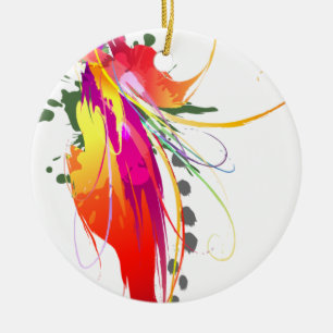 Abstract Bird of Paradise Paint Splatters Ceramic Ornament