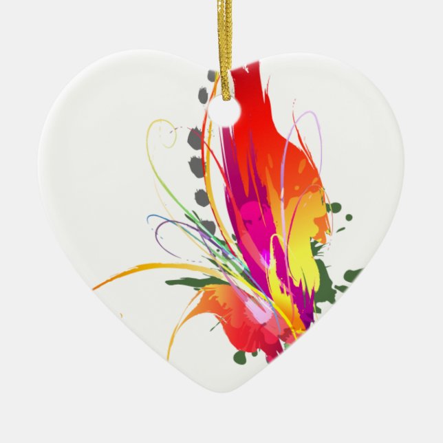 Abstract Bird of Paradise Paint Splatters Ceramic Ornament (Front)