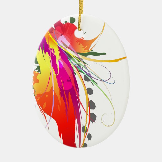 Abstract Bird of Paradise Paint Splatters Ceramic Tree Decoration (Front)