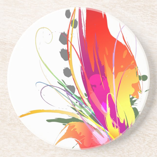 Abstract Bird of Paradise Paint Splatters Coaster (Front)