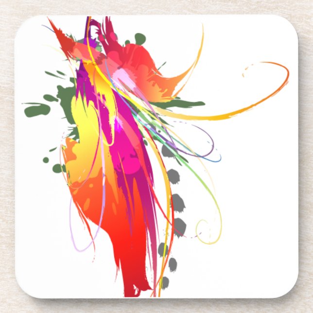 Abstract Bird of Paradise Paint Splatters Coaster (Front)