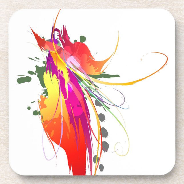Abstract Bird of Paradise Paint Splatters Coaster (Front)