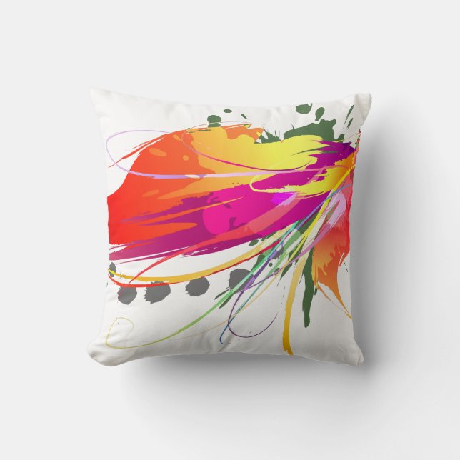Abstract Bird of Paradise Paint Splatters Cushion (Front)