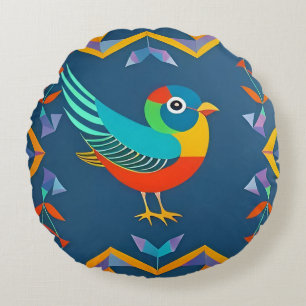 🌈 Abstract Bird Round Pillow Geometric Decor 🐦✨