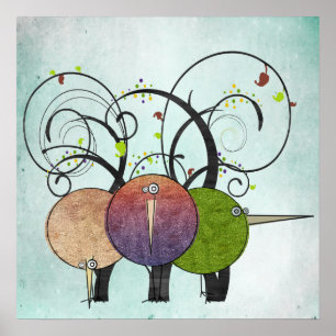 Abstract Birds and Trees Art Print Poster