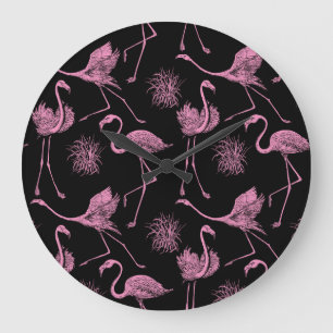 Abstract Birds: Monochrome Fashion Pattern Large Clock