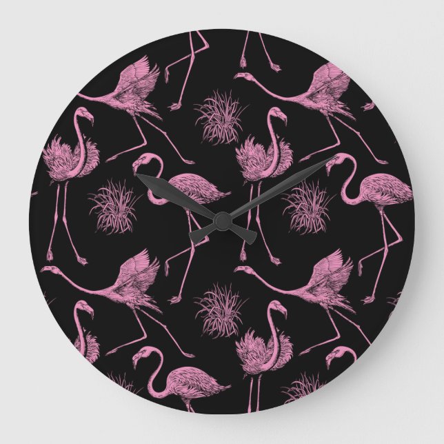 Abstract Birds: Monochrome Fashion Pattern Large Clock (Front)