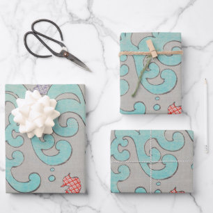 Abstract Birds on Wave Swirls Vintage Japanese Wrapping Paper Sheet