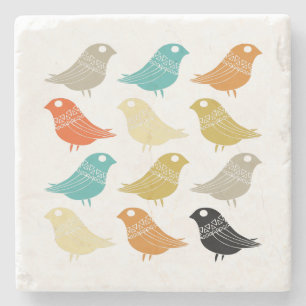 Abstract Birds Retro Colourful Mid Century Modern Stone Coaster