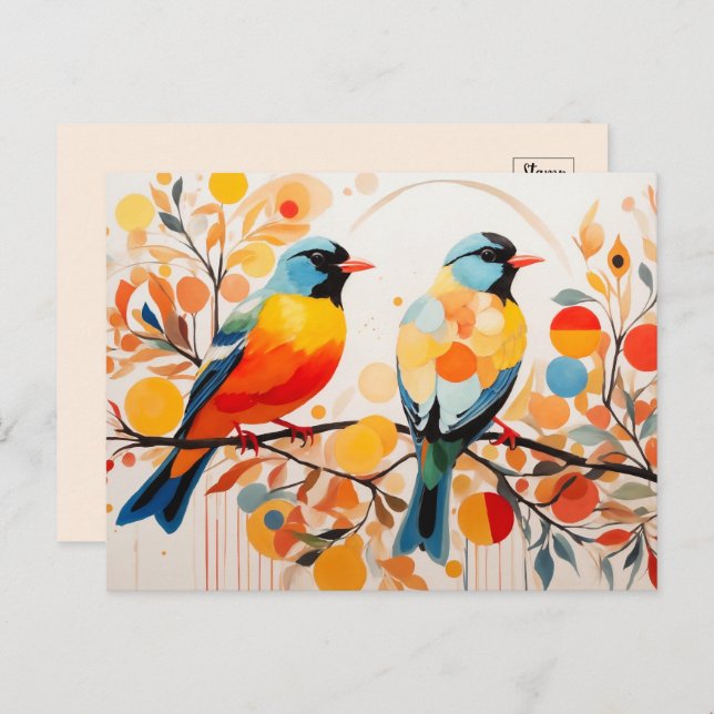 Abstract Birds Standing On A Branch Postcard (Front/Back)