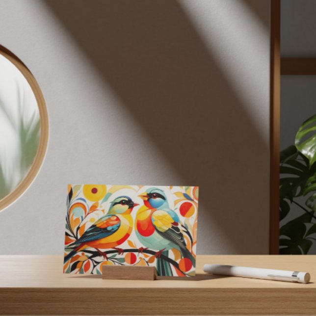 Abstract Birds Standing On A Branch Postcard (Creator Uploaded)