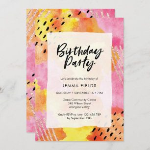 Abstract Birthday Invitation   pink and orange