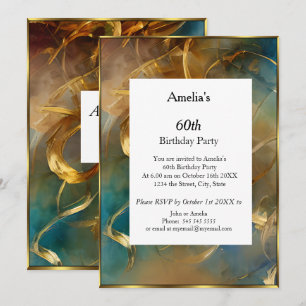 Abstract Birthday Party  blue teal gold modern   Invitation