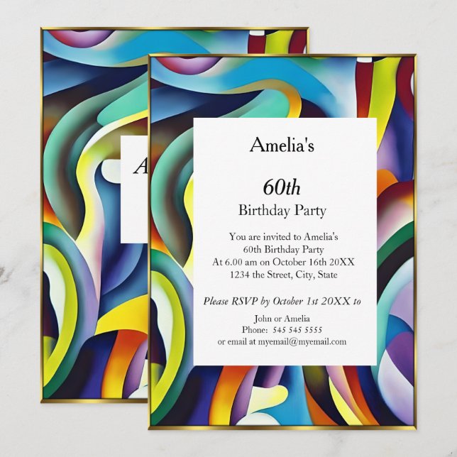 Abstract Birthday Party  red blue teal gold modern Invitation (Front/Back)