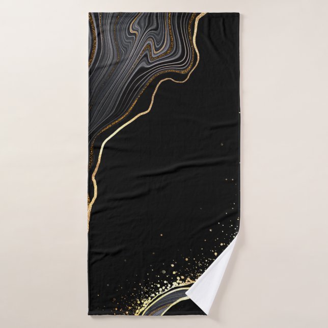 abstract black agate background with golden veins, bath towel (Bath Towel)