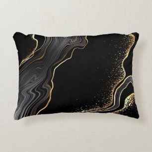 abstract black agate background with golden veins, decorative cushion
