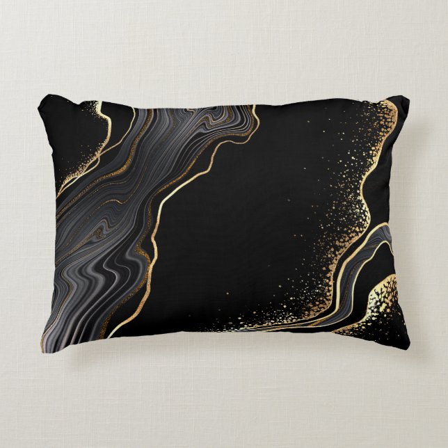 abstract black agate background with golden veins, decorative cushion (Front)