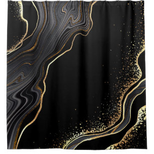 abstract black agate background with golden veins, shower curtain