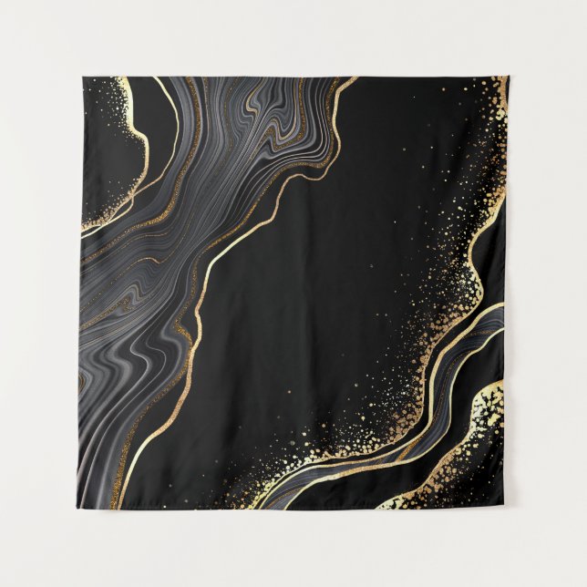 abstract black agate background with golden veins, tapestry (Front)