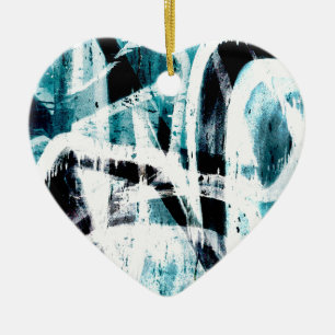 Abstract black and blue graffiti ceramic tree decoration
