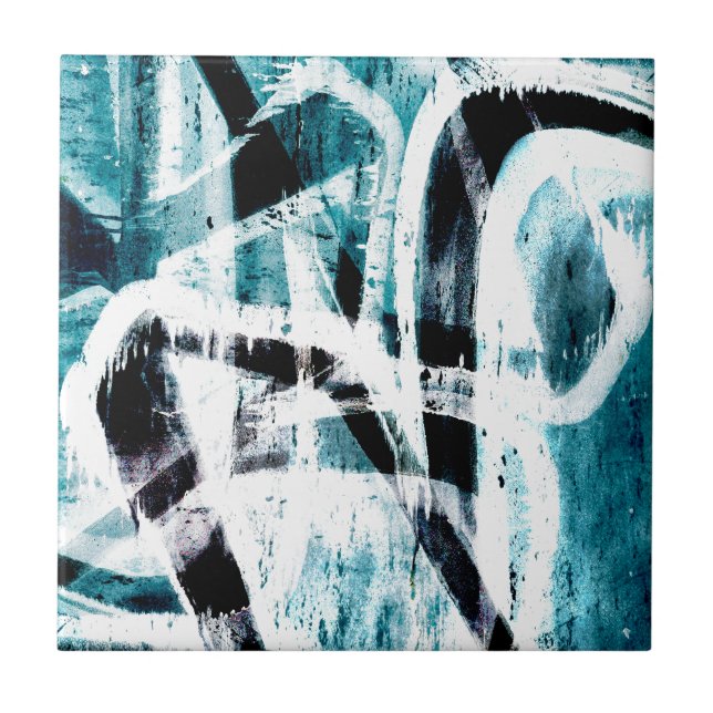 Abstract black and blue graffiti tile (Front)