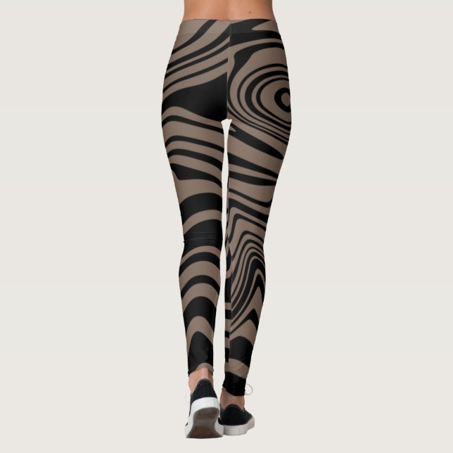 Abstract Black and Brown Striped Leggings (Back)