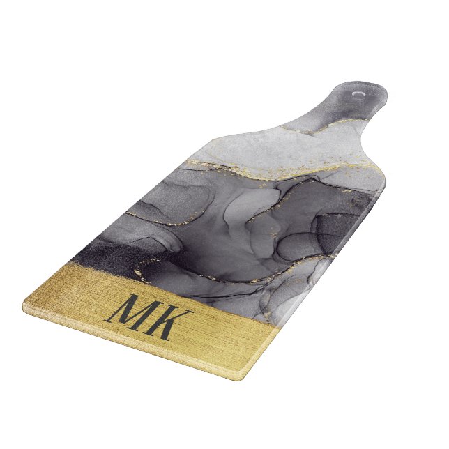 Abstract Black and Gold Agate Marble Swirl Cutting Board (Corner)